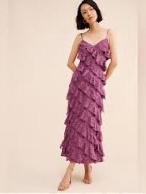 SAYLOR Plum Ruffled Spaghetti-Strap Maxi Dress